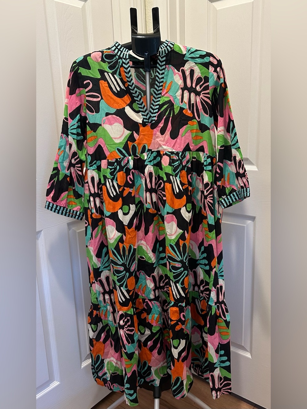 Liza Bird Colorful Abstract Floral Midi Dress